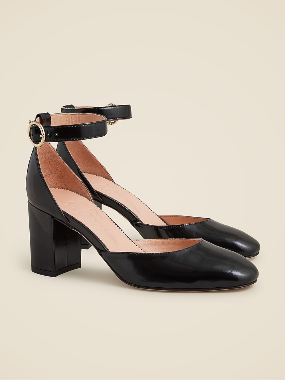 J. Crew Maisie Ankle-Strap Heels in Leather Black Size 7.5 Mary Jane Neutral